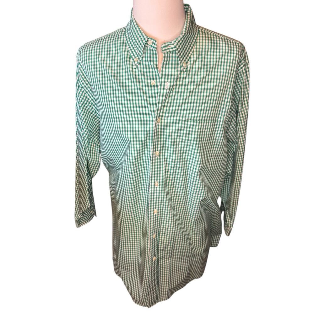 Brooks Brothers Shirt Men XXL Green White Gingham Button Down 18.5 34